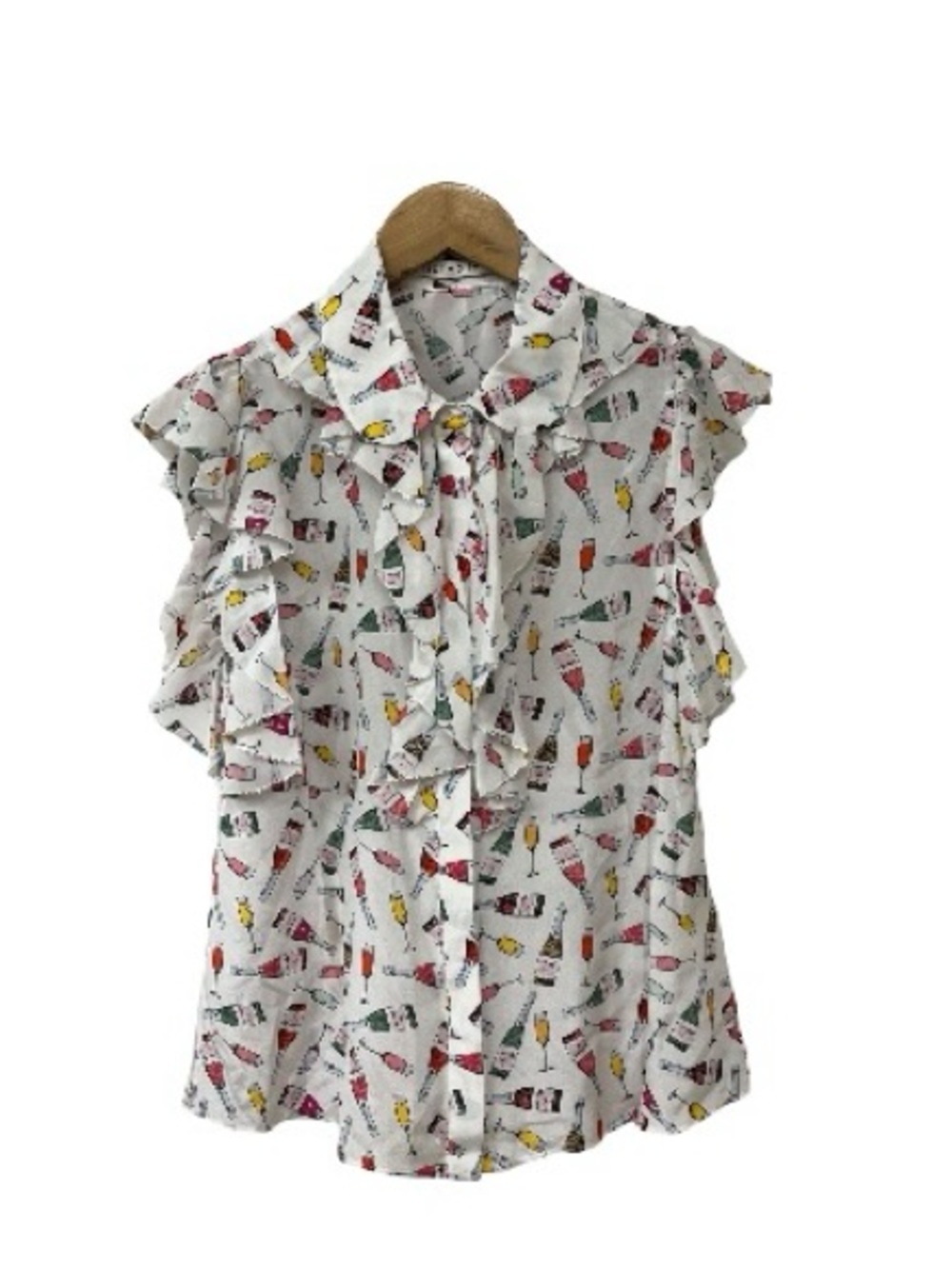 Alice + Olivia Robbie Wine Printed Ruffled Blouse Weekend Toast Size Small Silk - Picture 2 of 5